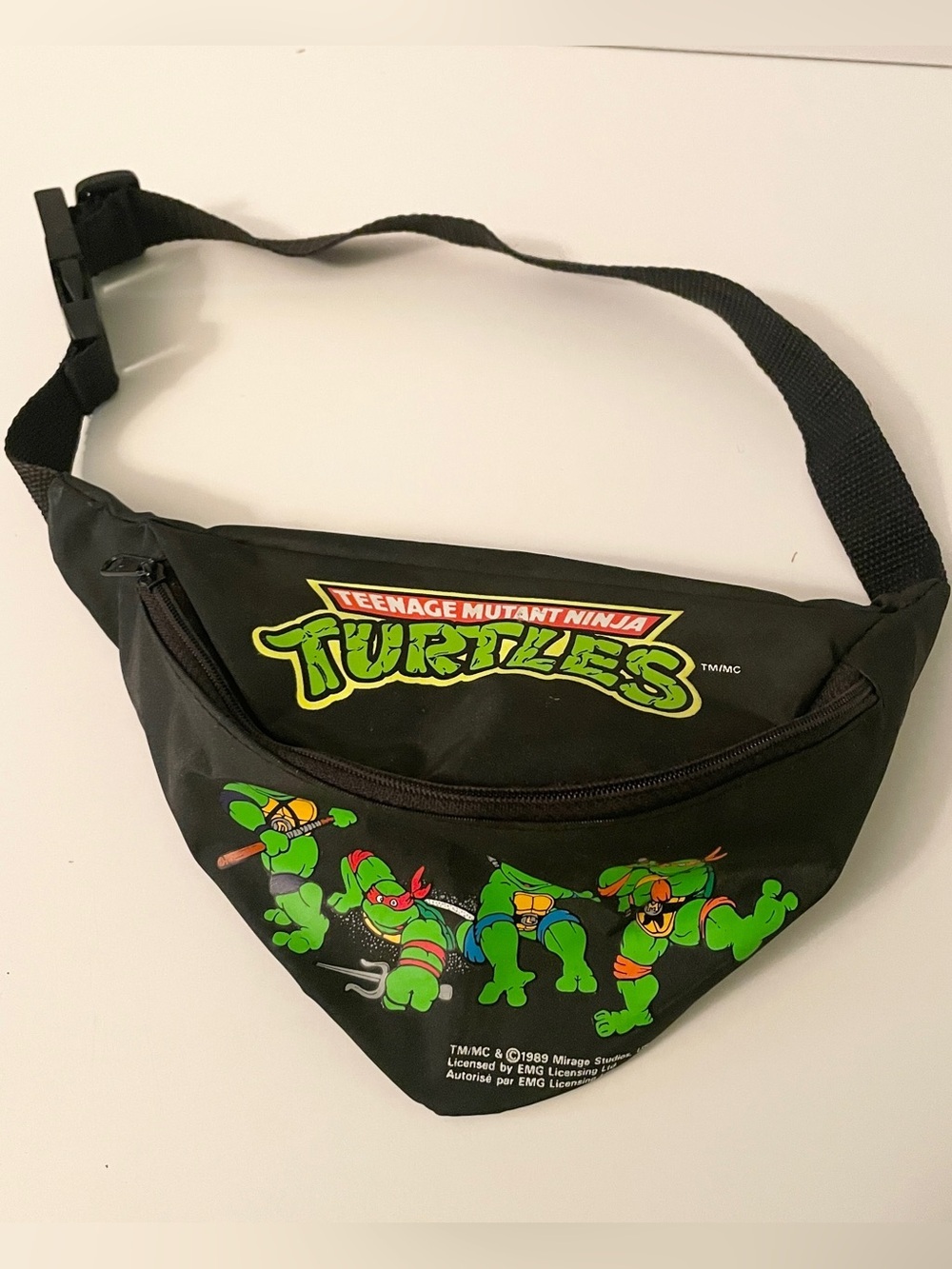 Vtg 1989 Teenage Mutant Ninja Turtles Fanny Pack Waist Bag Black TMNT Belt Bag